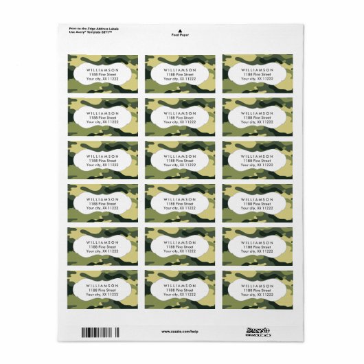 Tarnkappenschilder für grüne Camouflage bevorzugen Adressaufkleber (Vorne)