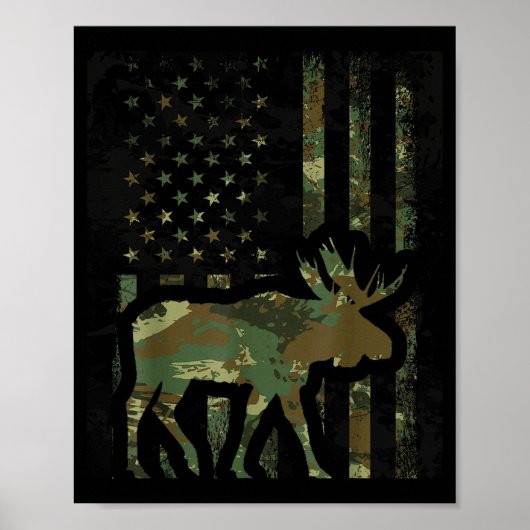 Tarnmuster-Amerikanische-Flagge-Elch-Jagd-Geschenk Poster (Vorne)