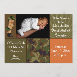 Tarnmuster-Foto-Baby-Shower in Armee-Grün Einladung