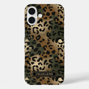 Tarnmuster Leopardenprint Monogramm iPhone 16 Plus Hülle