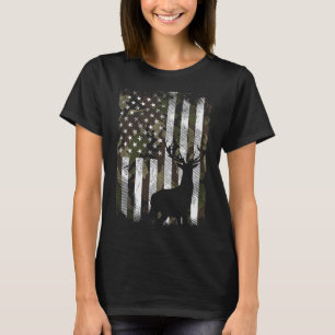 Tarnmuster US-Flag Hirsch Elch Camouflage Jagd Jäg T-Shirt