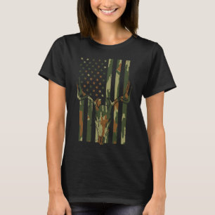 Tarnmuster US-Flag Hirsch-Schädel Vintage Jagd Pat T-Shirt