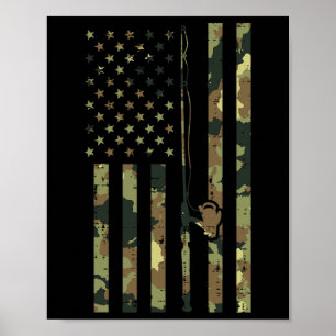 Tarnmuster-US-Flagge-Angelrute-Stange-Vintage-patr Poster