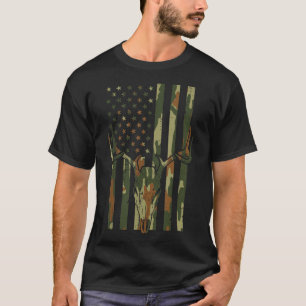 Tarnmuster-US-Flagge-Hirsch-Schädel-Vintage-Jagd-P T-Shirt