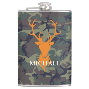 Tarnung Orange Hirschbock Jagd Monogramm Flachmann