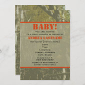 Tarnung u. orange Babyparty-Einladung Einladung (Vorne/Hinten)