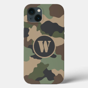Tarnung Wald Tarnung Khaki Braun Schwarz Monogramm iPhone 13 Hülle