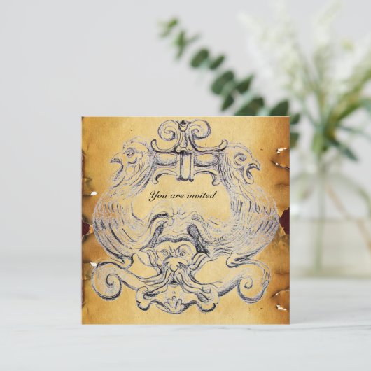 TAROT/ANTIQUE FLORENTINE GROTESQUE PARCHMENT EINLADUNG (Stehend Vorderseite)