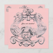 TAROT/ANTIQUE FLORENTINENGROTESQUE Rosa Schwarz Einladung (Vorne/Hinten)