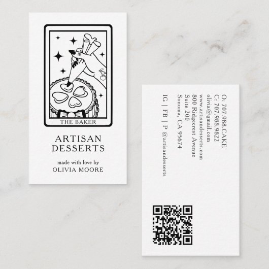 Tarot Artisan Bäcker Dessert Catering QR Code Pink Visitenkarte (Vorne/Hinten)