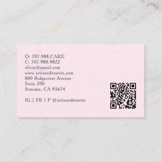 Tarot Artisan Baker Dessert Caterer QR Code Pink Visitenkarte (Rückseite)