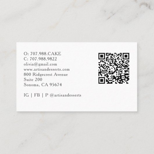 Tarot Artisan Baker Dessert Caterer QR Code Visitenkarte (Rückseite)