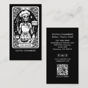 Tarot Bäcker Schwarz Weiß Gebäck Koch qr cODE Visitenkarte