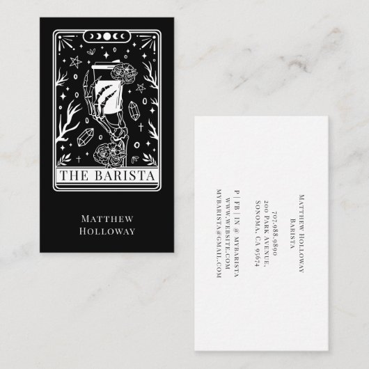Tarot-Barista Schwarze Visitenkarte (Vorne/Hinten)