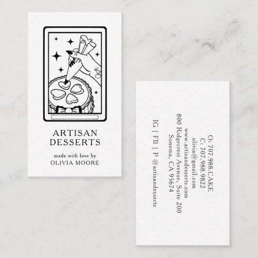 Tarot Black White Artisan Baker Dessert Caterer Visitenkarte (Vorne/Hinten)