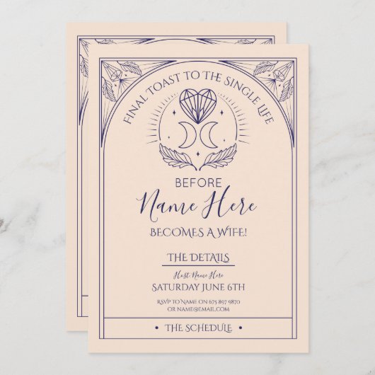 Tarot Brautparty Party Hirnherz Mystisch Einladung (Vorne/Hinten)