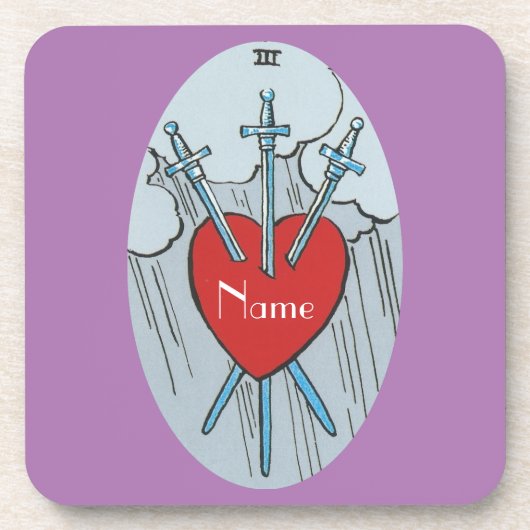 Tarot Card 3 Schwerter Thunder_Cove Getränkeuntersetzer (Vorderseite)