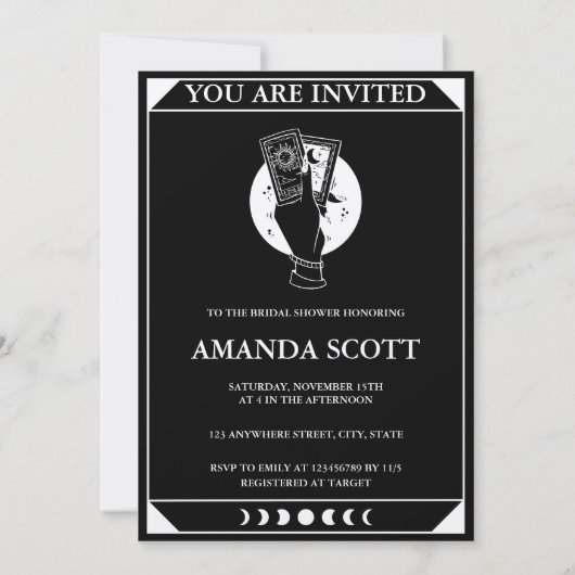 Tarot Card Celestial Brautparty Boho Einladung (Rückseite)