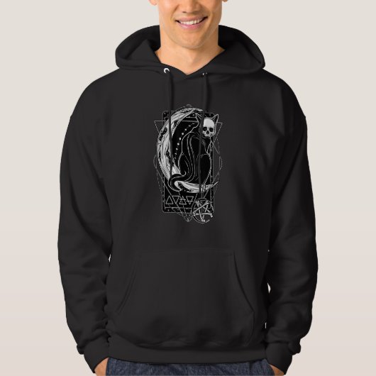 Tarot Card Crescent Moon And Black Cat Skull Goth Hoodie (Vorderseite)