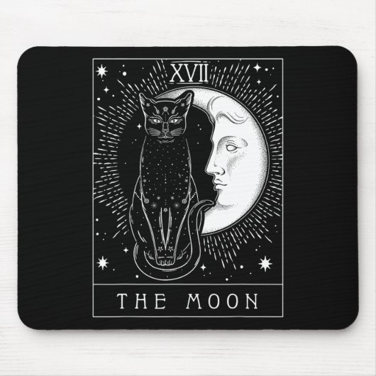 Tarot Card Crescent Moon und Cat Graphic Mousepad (Vorne)