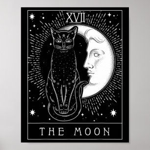 Tarot Card Crescent Moon und Cat Graphic Poster