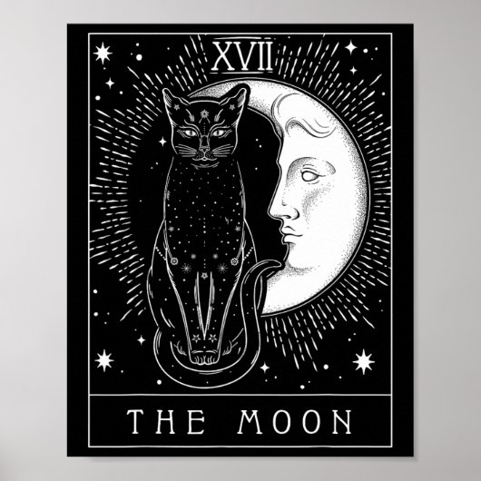 Tarot Card Crescent Moon und Cat Graphic Poster (Vorne)