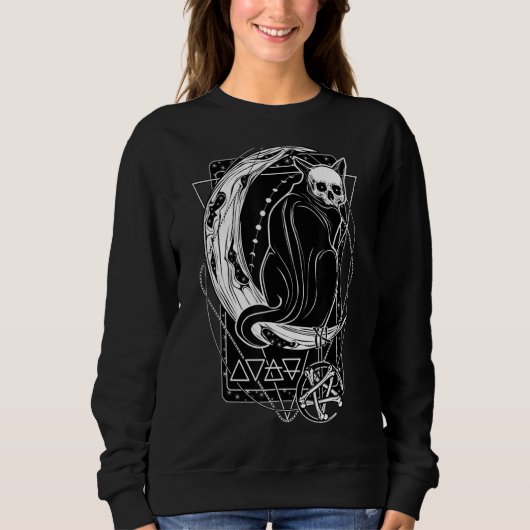 Tarot Card Crescent Moon und Cat Graphic Sweatshirt (Vorderseite)