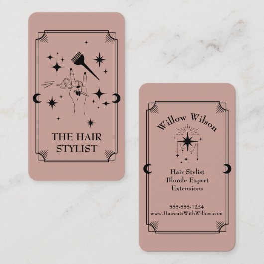Tarot Card Hair Stylist Celestial Business Card Visitenkarte (Vorne/Hinten)