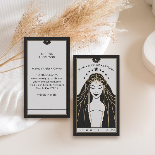 Tarot Card Makeule Friseur Monogram Gold Black Visitenkarte