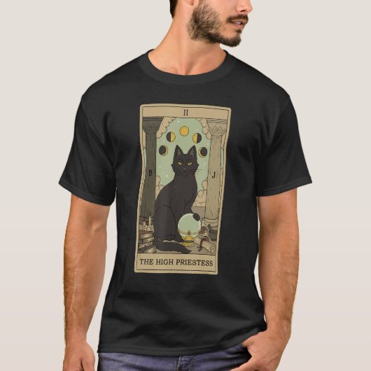 Tarot Card The High Priestess And Cat Cosmic Graph T-Shirt (Vorderseite)