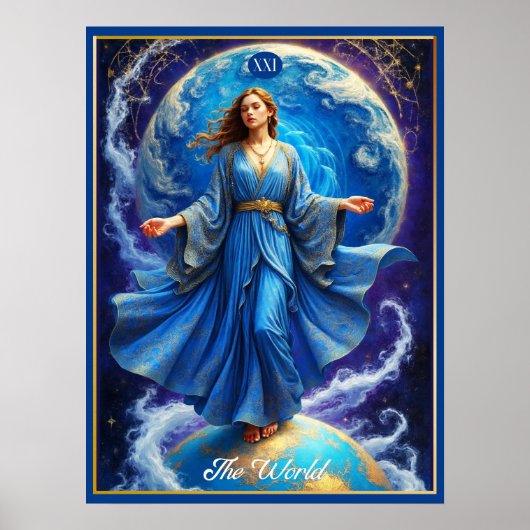 Tarot Card, the World, in Deep Blue Poster (Vorne)