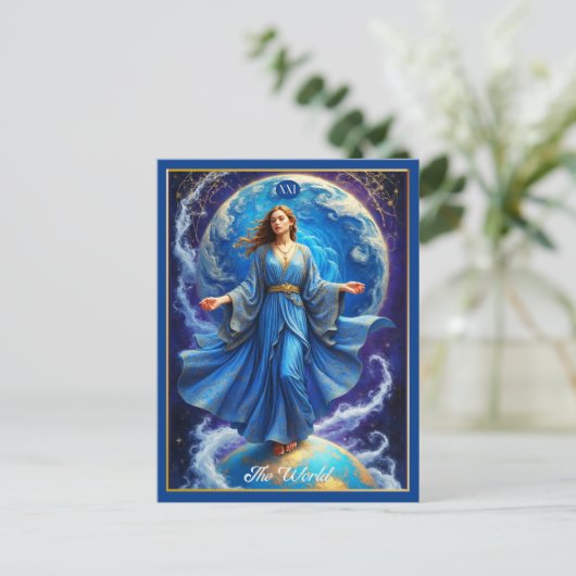 Tarot Card, the World, in Deep Blue Postkarte (Stehend Vorderseite)