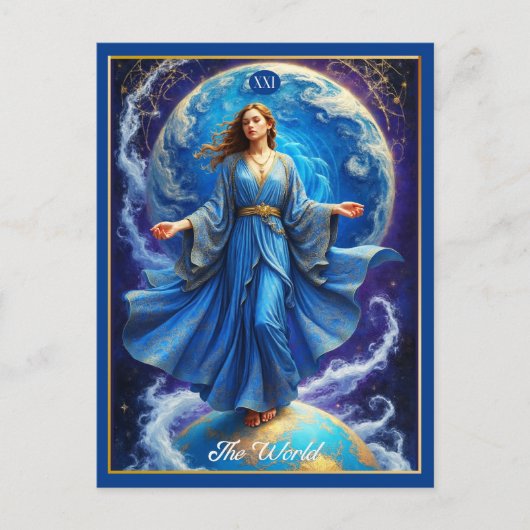 Tarot Card, the World, in Deep Blue Postkarte (Vorderseite)