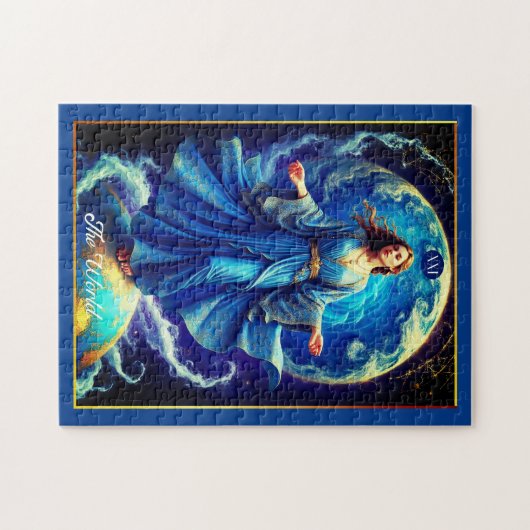 Tarot Card, the World, in Deep Blue Puzzle (Horizontal)