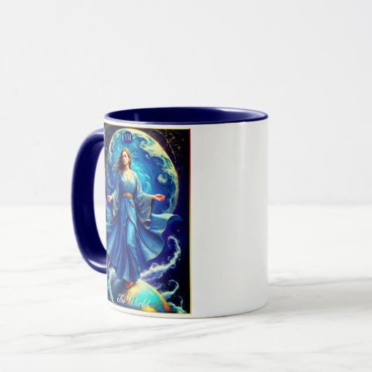 Tarot Card, the World, in Deep Blue  Tasse (Vorderseite Links)
