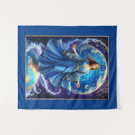 Tarot Card, the World, in Deep Blue Wandteppich (Vorderseite (Horizontal))