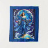 Tarot Card, the World, in Deep Blue Wandteppich (Vorderseite)