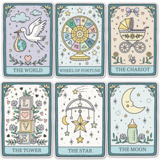 Tarot Cards Baby Shower Stickers Aufkleber (Vorderseite)