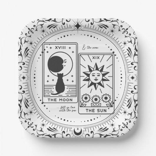 Tarot Cards | BRAUTPARTY | Hochzeit | Lovers B+W Pappteller (Vorderseite)