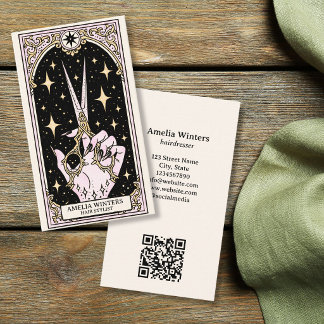Tarot Celestial Vintage Hairstylist Gold Schere Visitenkarte