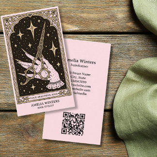 Tarot Celestial Vintage Hairstylist Gold Schere Visitenkarte
