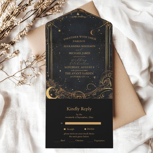 Tarot Celestial Wedding Sun Moon Stars Gold All In One Einladung