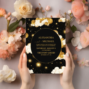 Tarot Celestial Wedding Sun Moon Stars Gold Einladung