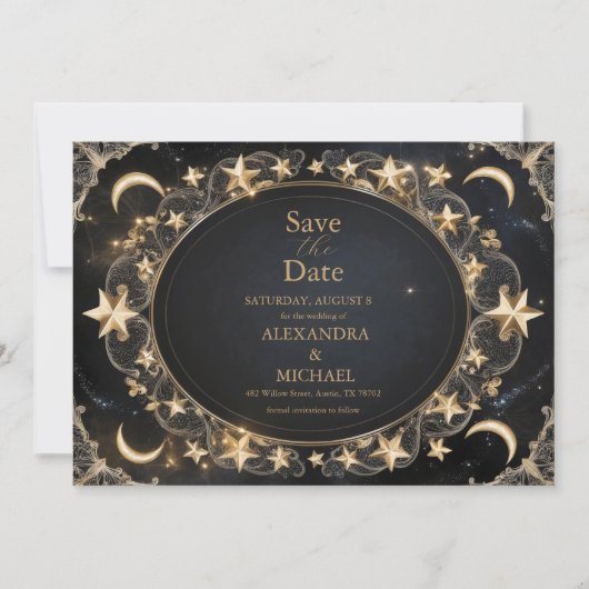 Tarot Celestial Wedding Sun Moon Stars Gold Save The Date (Vorderseite)