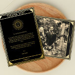 Tarot Elegant Vielen Dank Black Gold Foil Foto Folieneinladung<br><div class="desc">Elegantes, modernes Design, das einer Tarot-Karte ähnelt. Die Dankeschön-Karte zeigt echte Goldfolie und himmlische Elemente wie Sonne, Mond und Sterne und ein Foto eines glücklichen Paares, das perfekt zu einer Hochzeit mit himmlischem Thema passt. Vintages Aussehen mit mutiger Typografie, wird diese Einladung eine Reaktion Ihrer Gäste auslösen. Alles ist bearbeitbar...</div>