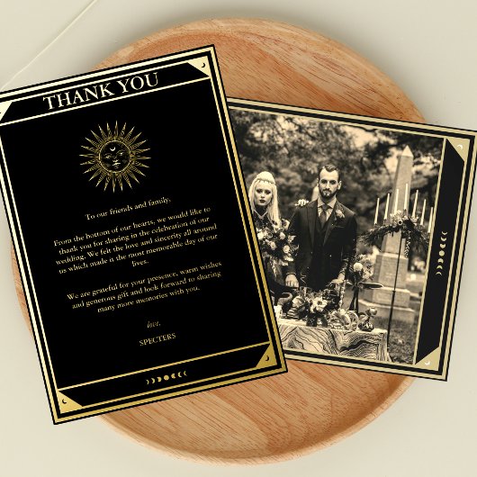 Tarot Elegant Vielen Dank Black Gold Foil Foto Folieneinladung