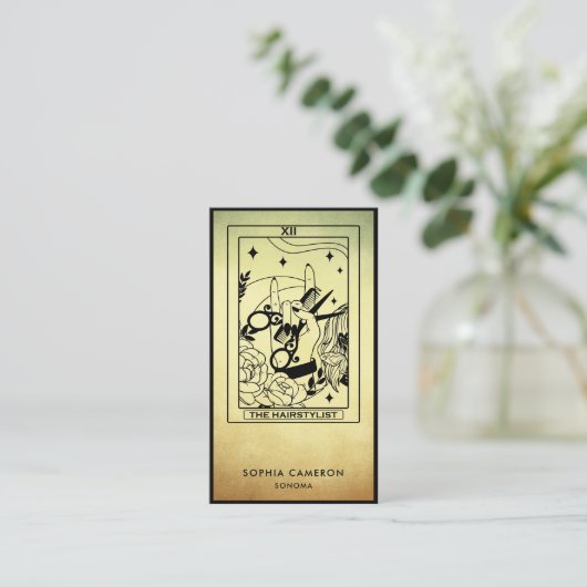 Tarot Hair Stylist Gold Ombre Business Card Visitenkarte (Stehend Vorderseite)