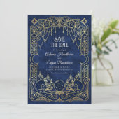 Tarot Halloween Gothic Blaue Hochzeit Save The Date (Stehend Vorderseite)