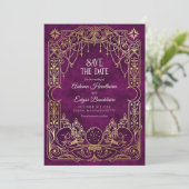 Tarot Halloween Gothic Burgunder Hochzeit Save The Date (Stehend Vorderseite)