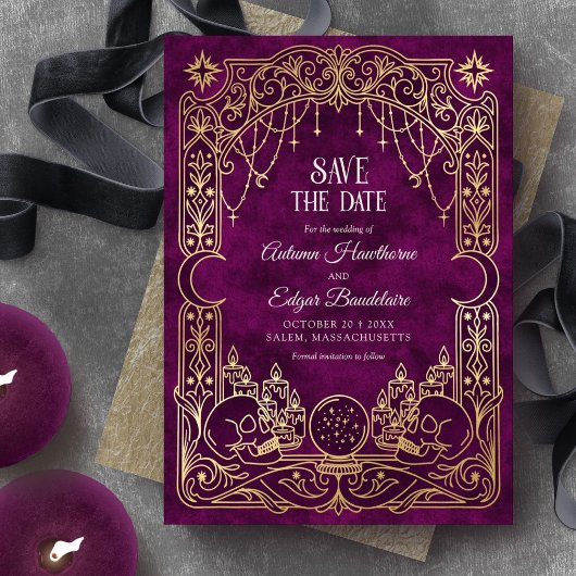 Tarot Halloween Gothic Burgunder Hochzeit Save The Date